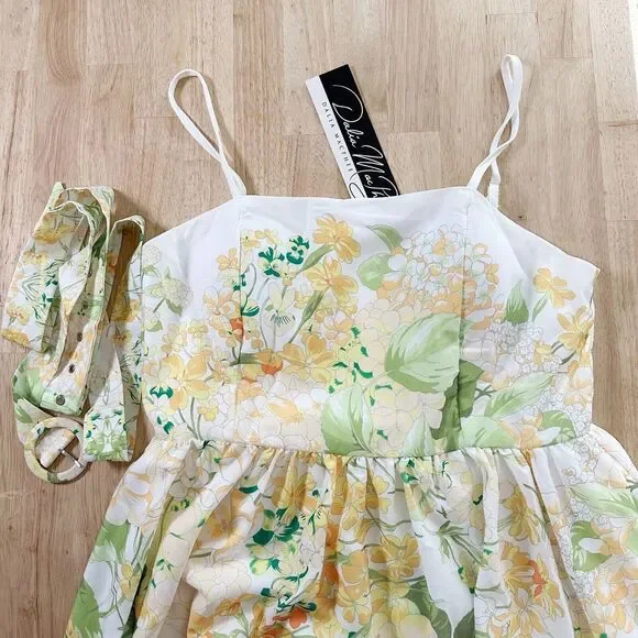 NWT - Dalia MacPhee Yellow and Green Floral Maxi Fit n Flare Sundress Size Large - Picture 8 of 12